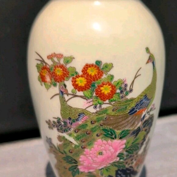 Hand painted Japanese Miniature Vase, Vintage, Peacock And Flower Design - Picture 4 of 4
